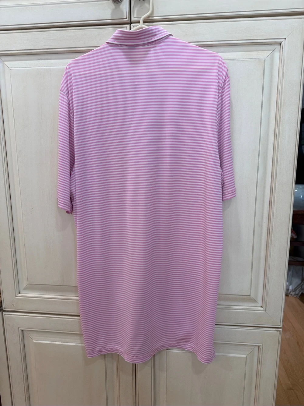 Ralph Lauren Pink & White Striped golf Polo Shirt with Fishers Island Logo